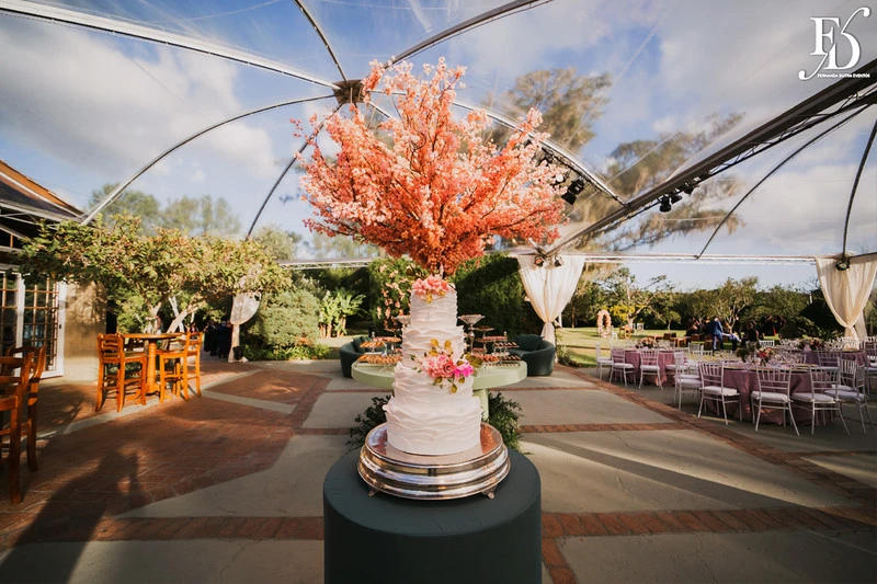 casamento realizado na alameda figueira em cachoeirinha com decoração romântica e delicada em tons de rosa e verde com bouganvilles por life eventos especiais assessoria e cerimonial de casamentos em porto alegre bolo de casamento