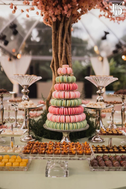 casamento realizado na alameda figueira em cachoeirinha com decoração romântica e delicada em tons de rosa e verde com bouganvilles por life eventos especiais assessoria e cerimonial de casamentos em porto alegre torre macarrons