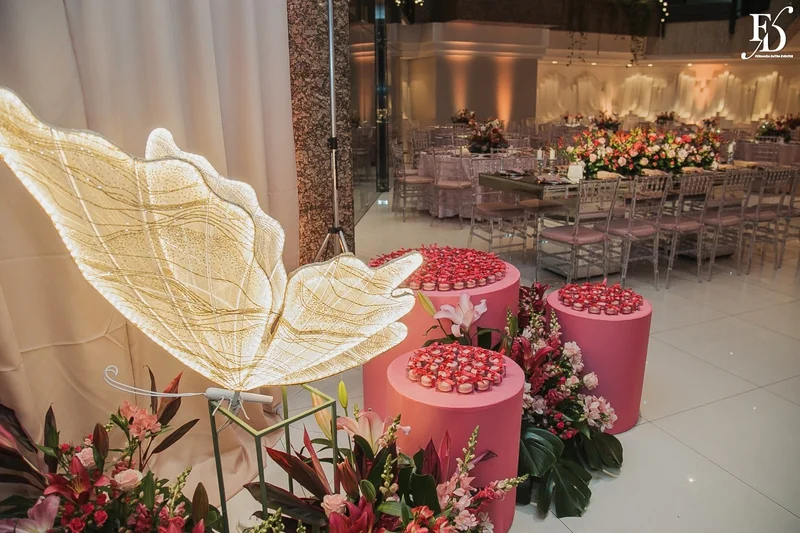 receptivo entrada festa de 15 anos na praça dos fundadores do gnu grêmio náutico união com temática de jardim com borboletas