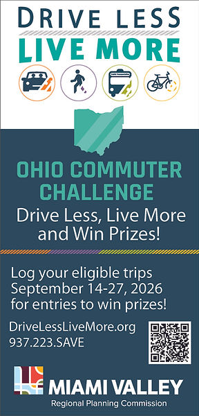 an advertisement for miami valley regional planning commission for their ohio commuter challenge running september 14-27, 2026