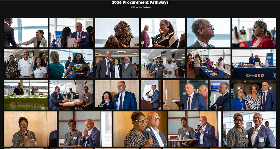 Collage of networking and speaking photos at 2026 Procurement Pathways event, with diverse professionals, sponsor tables, and smiles.