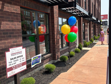 Balloons at the ribbon cutting for the Townes at Wright-Dunbar
