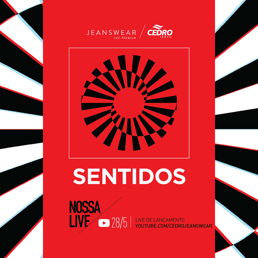 Peça digital para divulgação da live de lançamento da coleção Sentidos da Cendro Textil.