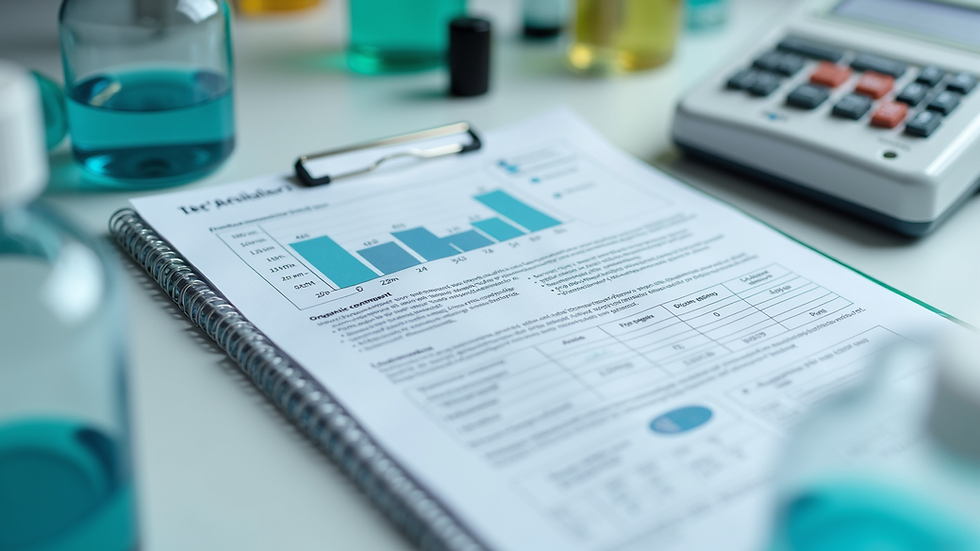 High angle view of a printed organic acids test report with charts and explanations