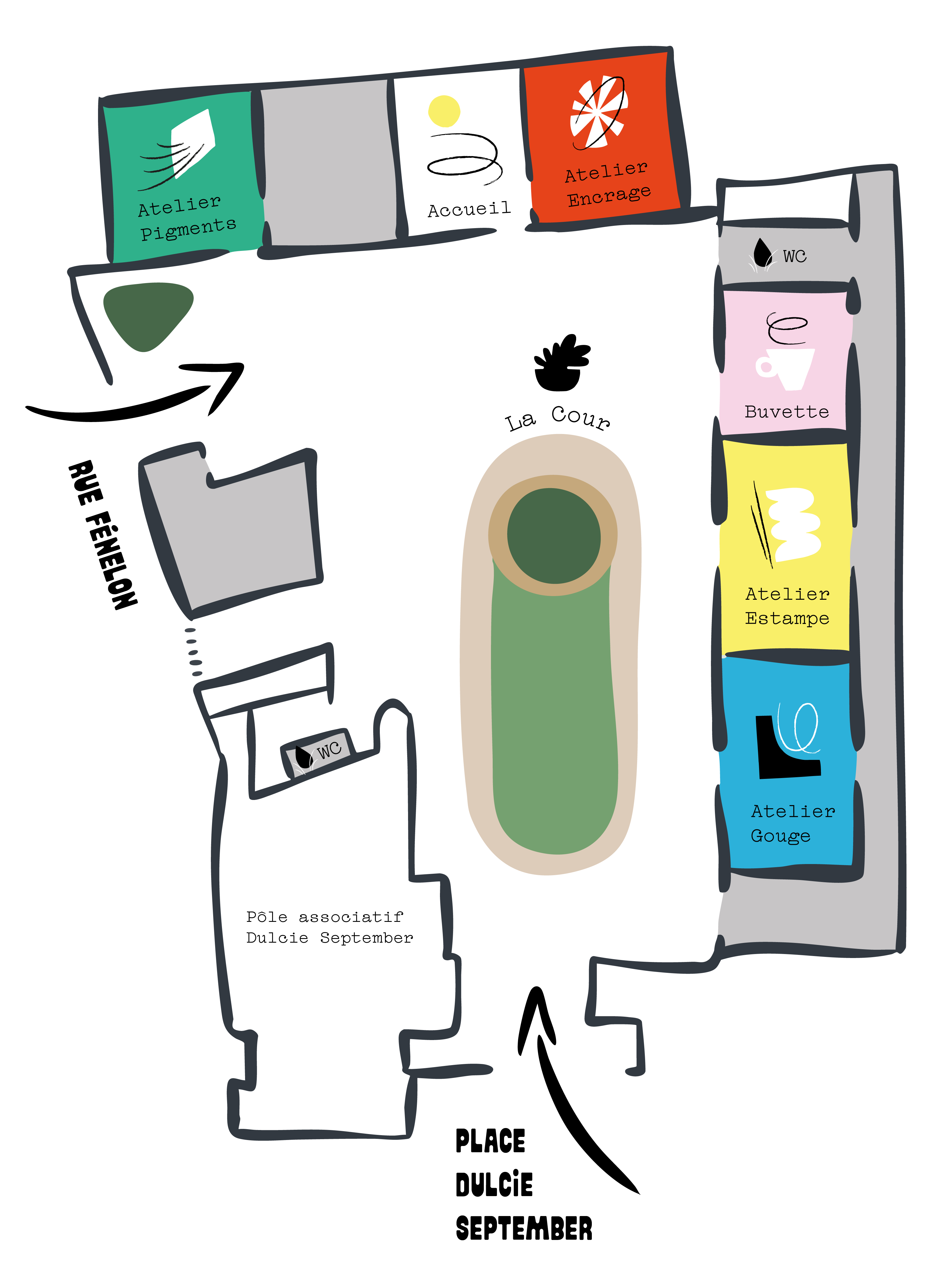 plan des espaces de l'atelier dulcie september