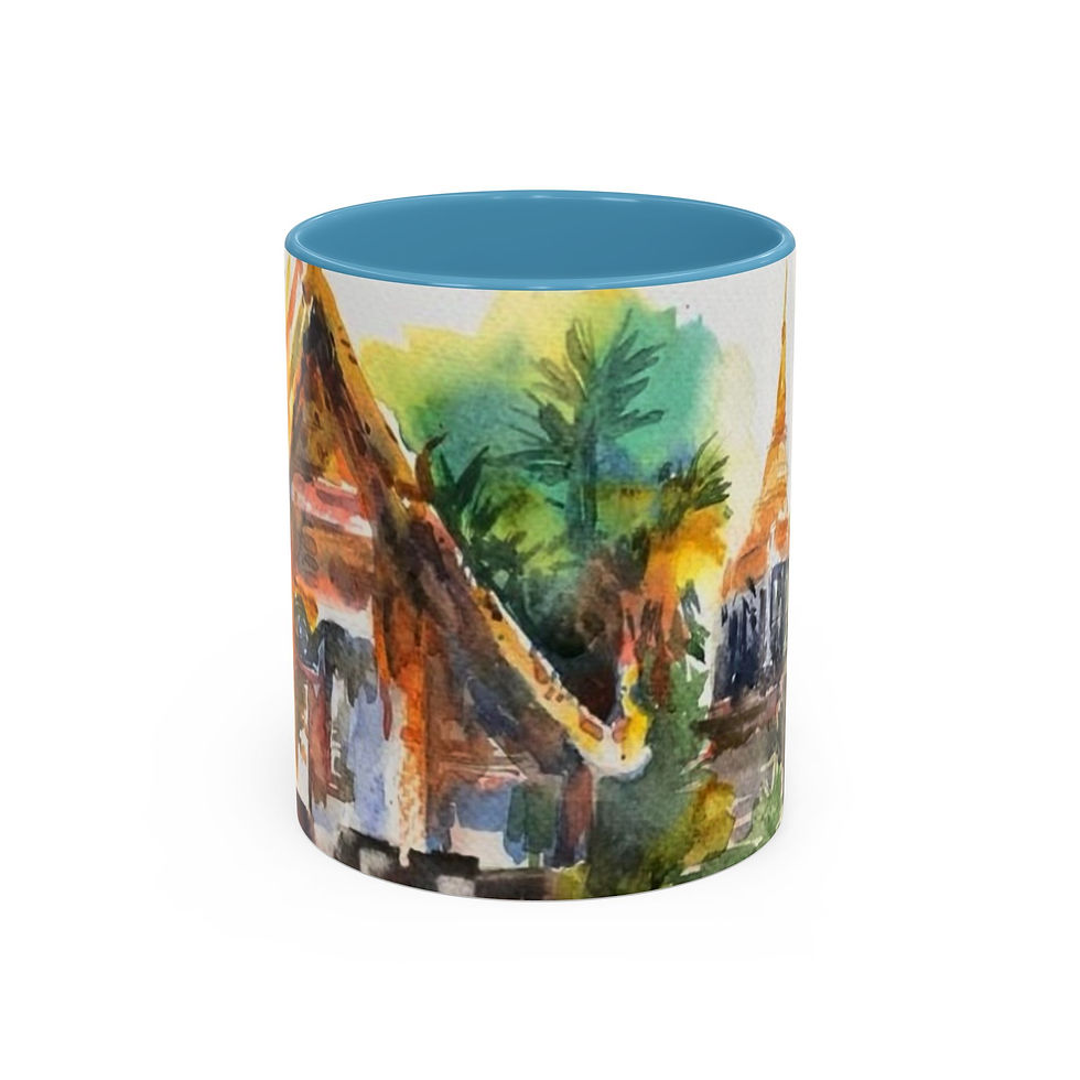 Thumbnail: Thai Wat Coffee Mug — Painterly Thai Temple scene Ceramic Accent Mug (11/15oz)