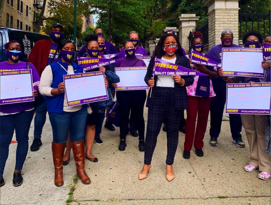 Amanda Septimo with union members on Oct. 24, New York's first day of early voting. (Credit: Septimo Campaign)