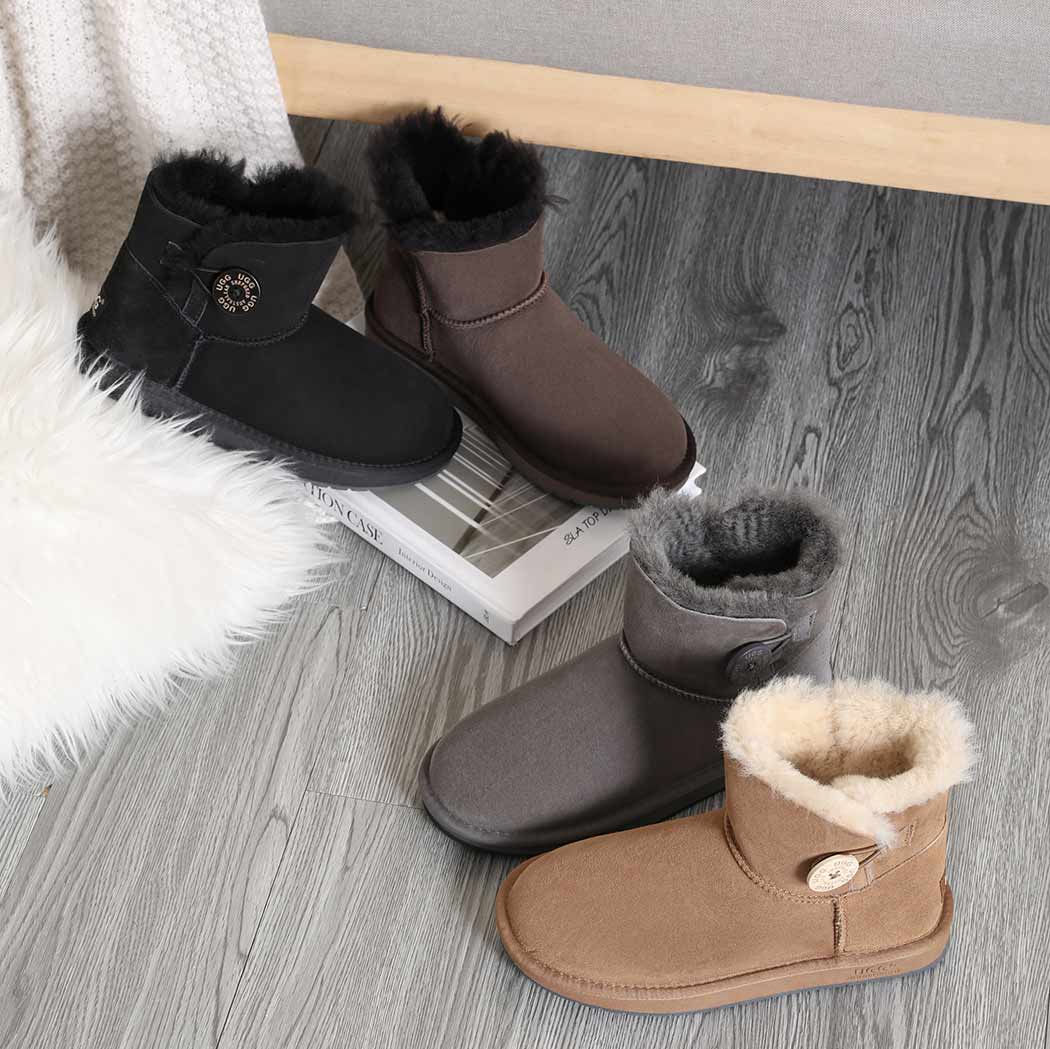 AUSTRALIAN SHEPHERD® UGG Double Face Sheepskin Wool Boots Mini Button 15702