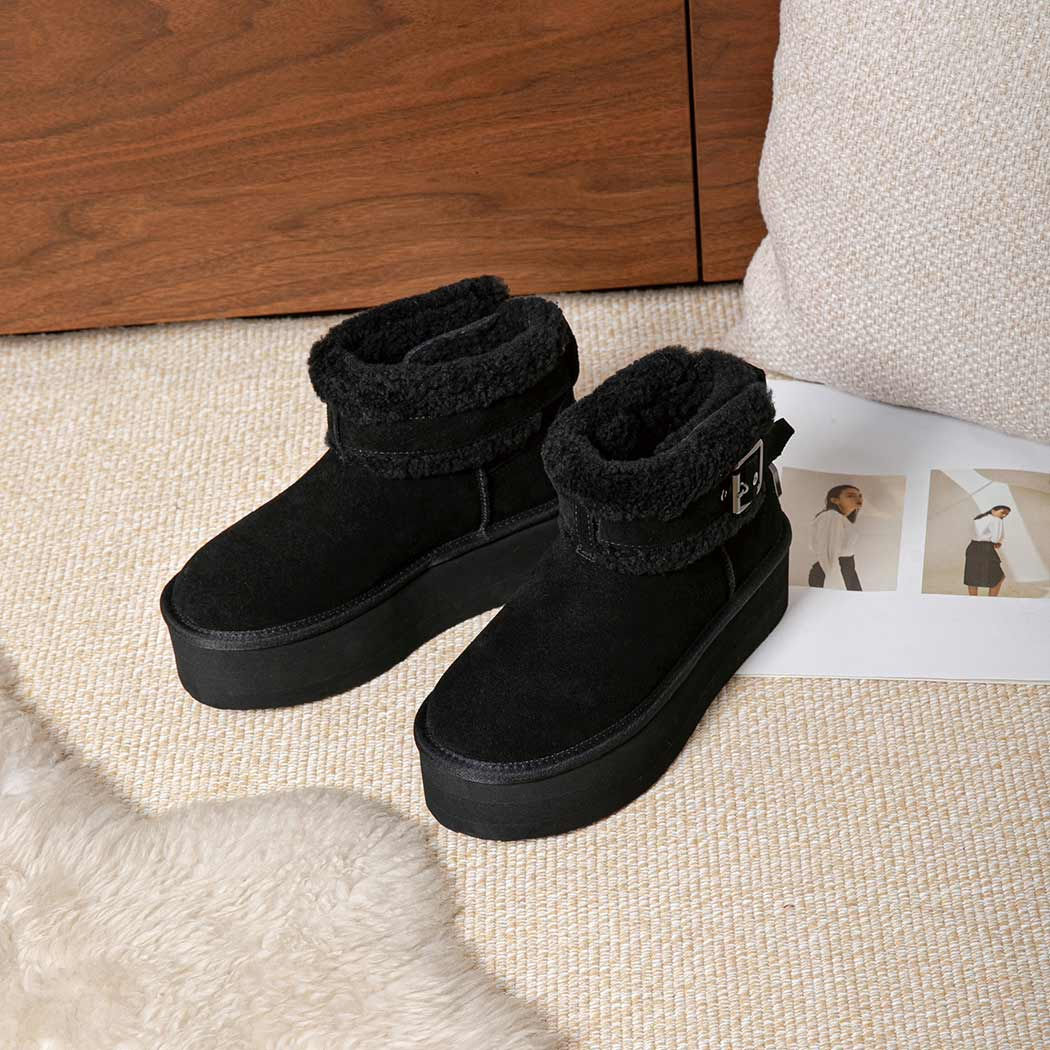 UGG EVERAU® UGG Sheepskin Wool Adjustable BuckleAnkle Platform Boots Ula EA 3157