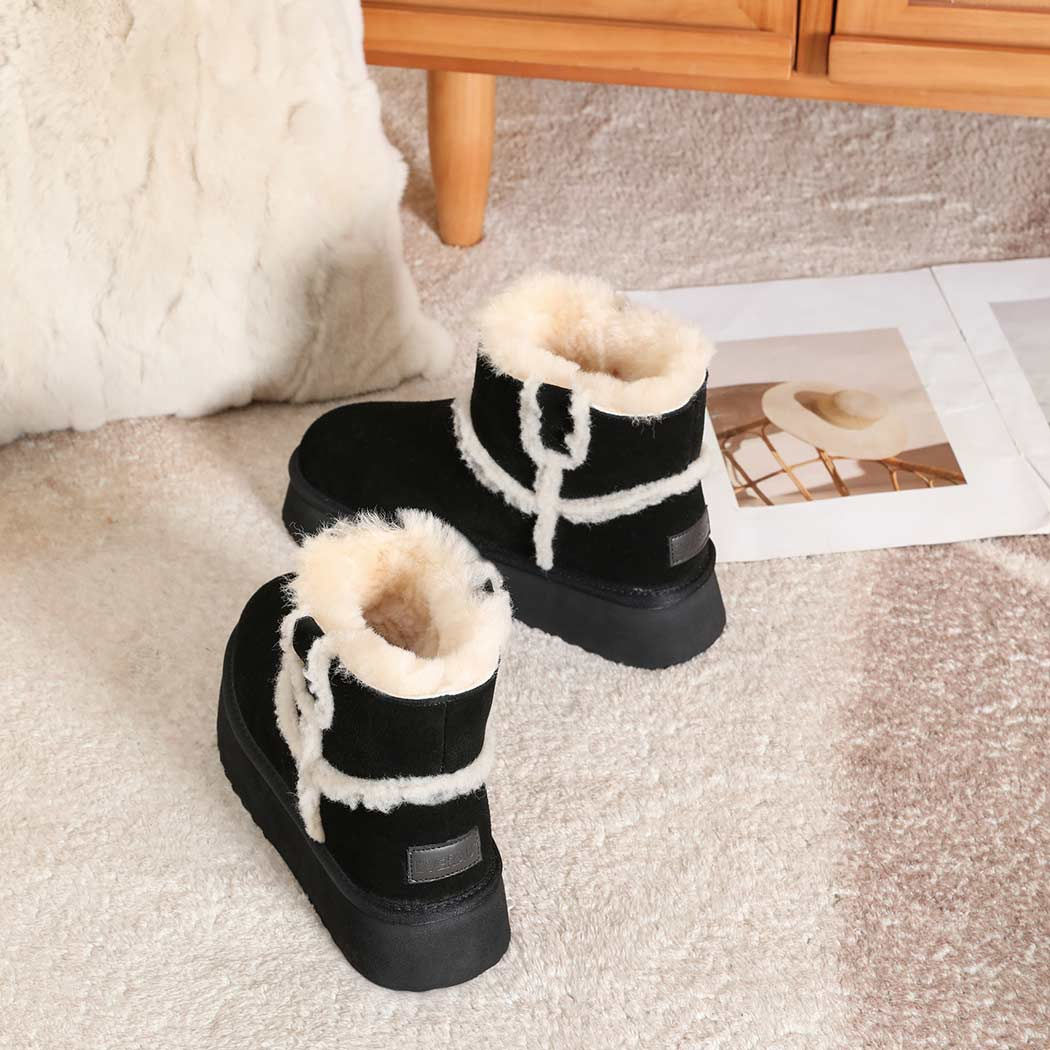 EVERAU® UGG Women Sheepskin Wool Shearling Ankle Platform Boots Schunck EA 3156