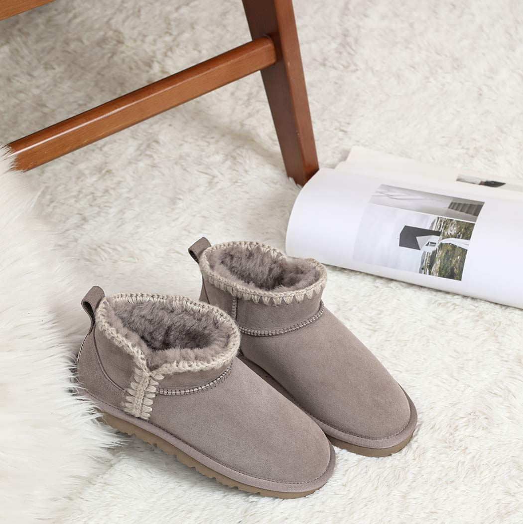 EVERAU® UGG Women Sheepskin Wool Ankle Mini Boots Brooklyn EA 3138