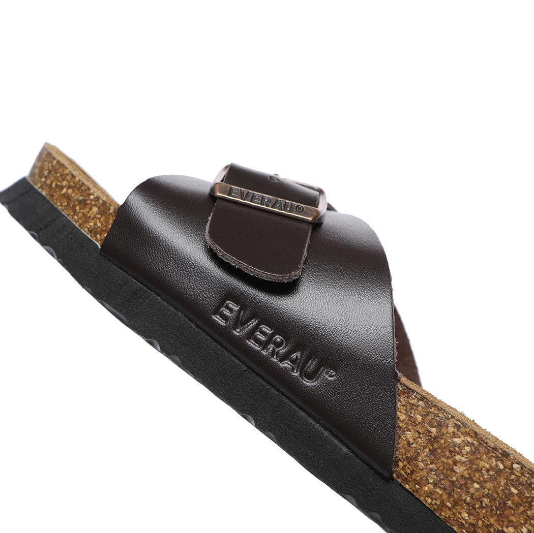 EVERAU® Leather Adjustable Embossed Summer Beach Walk Sandal Slides EA 7046