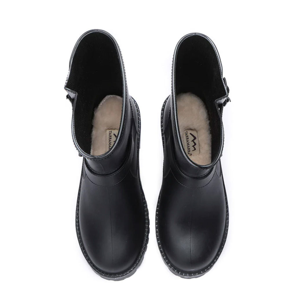TARRAMARRA® Women Rainboots Wool Insole Mid Calf Black Gumboots TA 4049