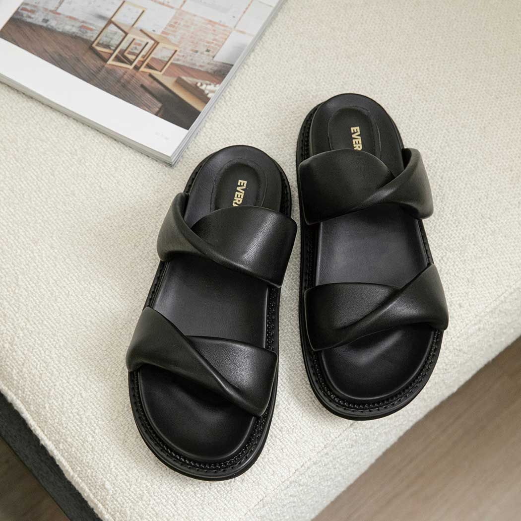 EVERAU® Women Slides Leather Padded Twist Slip-on Sandals Eloise EA 7038