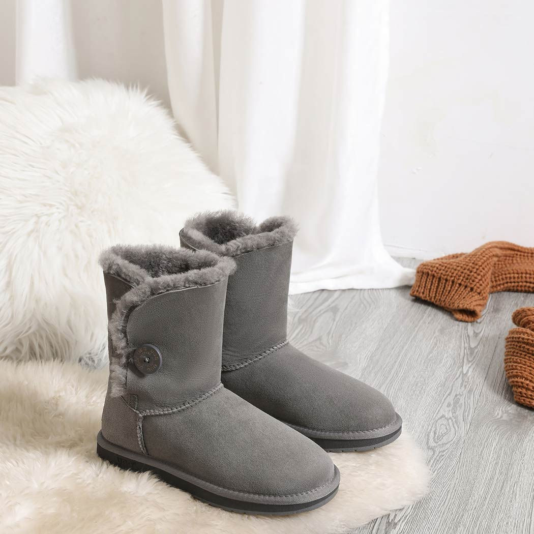 AUSTRALIAN SHEPHERD® UGG Double Face Sheepskin Wool Boots Short Button 15802