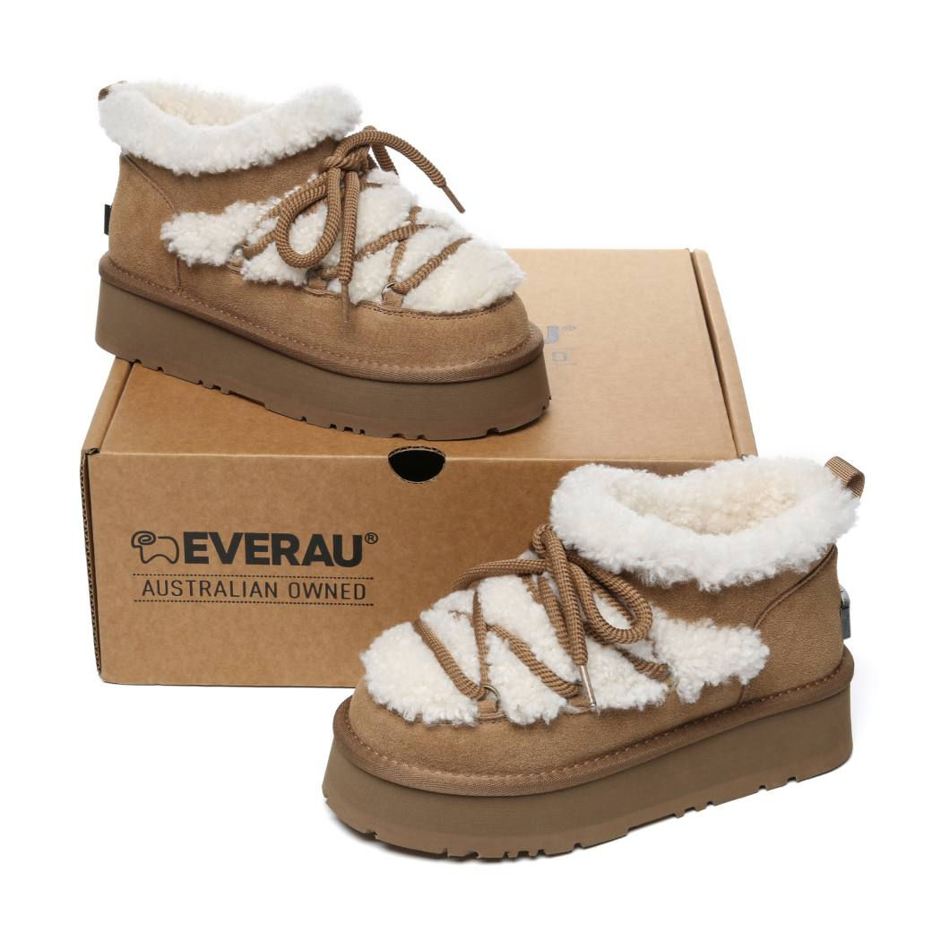 UGG EVERAU® UGG Boots Women Sheepskin Wool Ankle Platform Mini Carmen UEA 3012