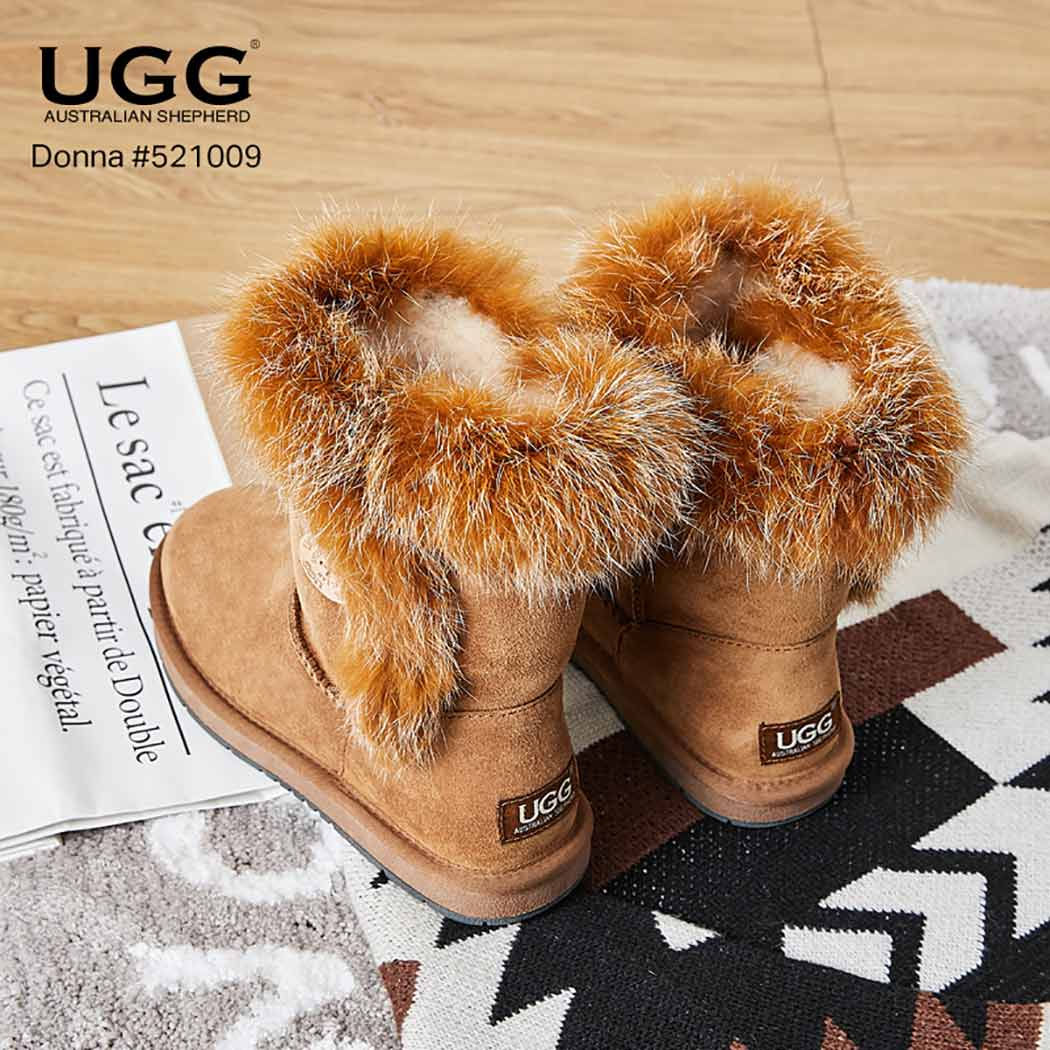 AUSTRALIAN SHEPHERD® UGG Women Sheepskin Collar Short Button Boots Donna 521009
