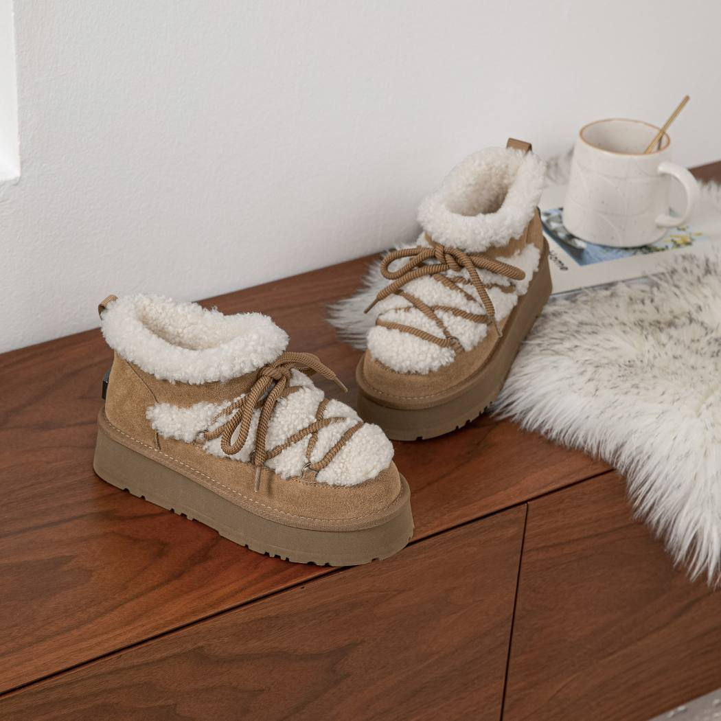 UGG EVERAU® UGG Boots Women Sheepskin Wool Ankle Platform Mini Carmen UEA 3012