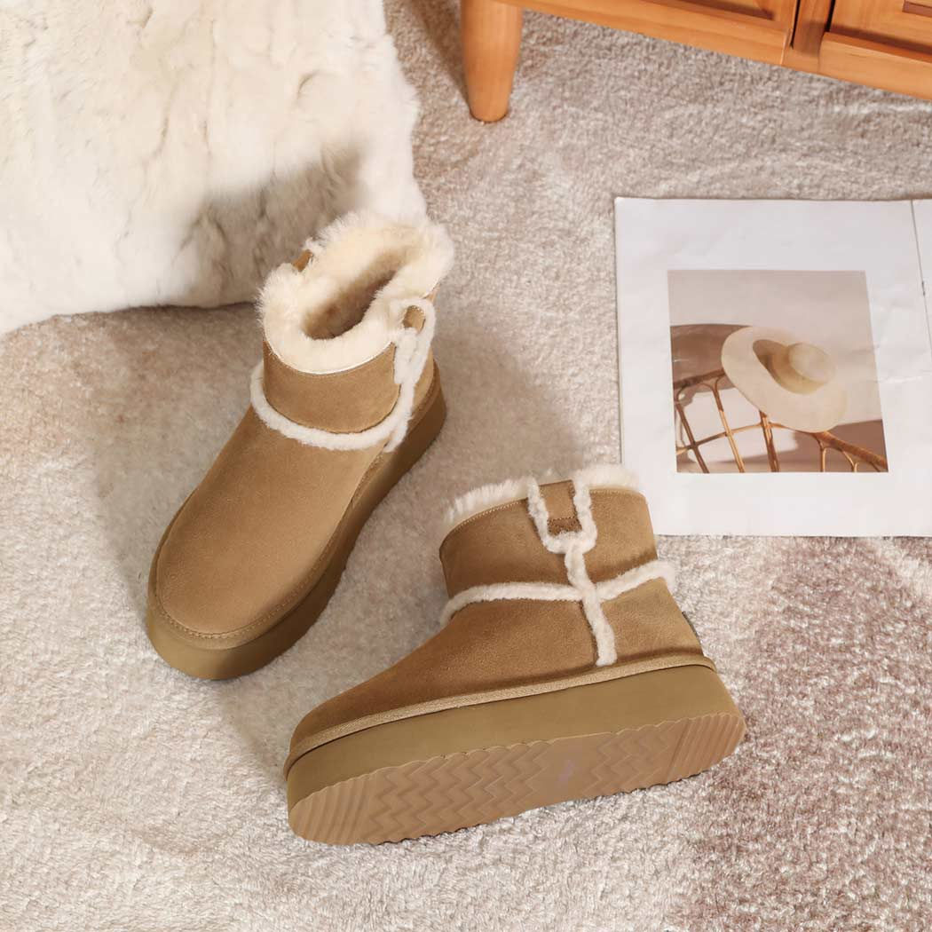 EVERAU® UGG Women Sheepskin Wool Shearling Ankle Platform Boots Schunck EA 3156