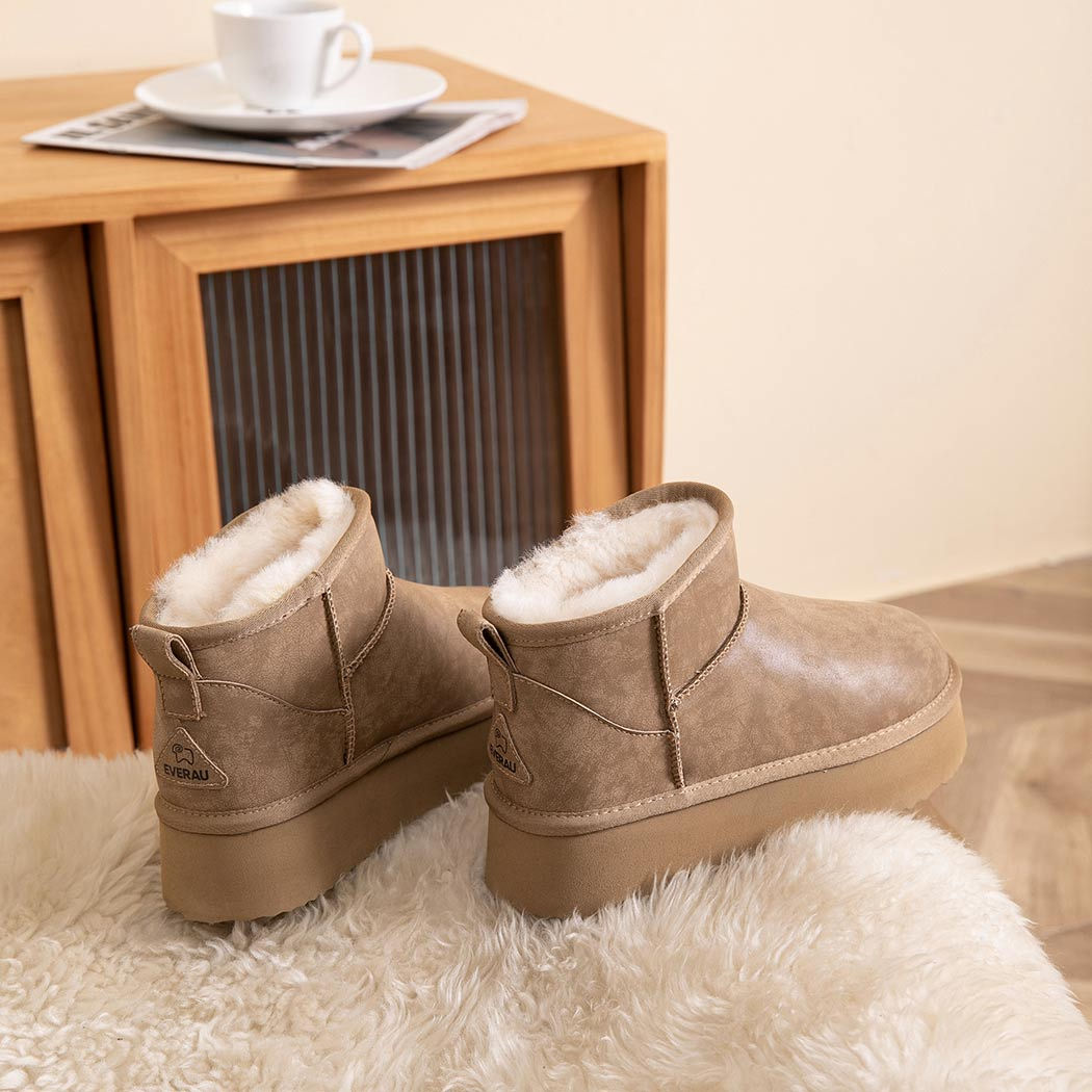 EVERAU® UGG Boots Women Sheepskin Wool Ankle Platform Romi EA 3139