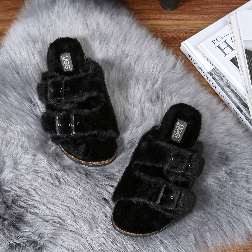 AUSTRALIAN SHEPHERD® UGG Women Buckle Fluffy Sandal Slides Myla AS 5013