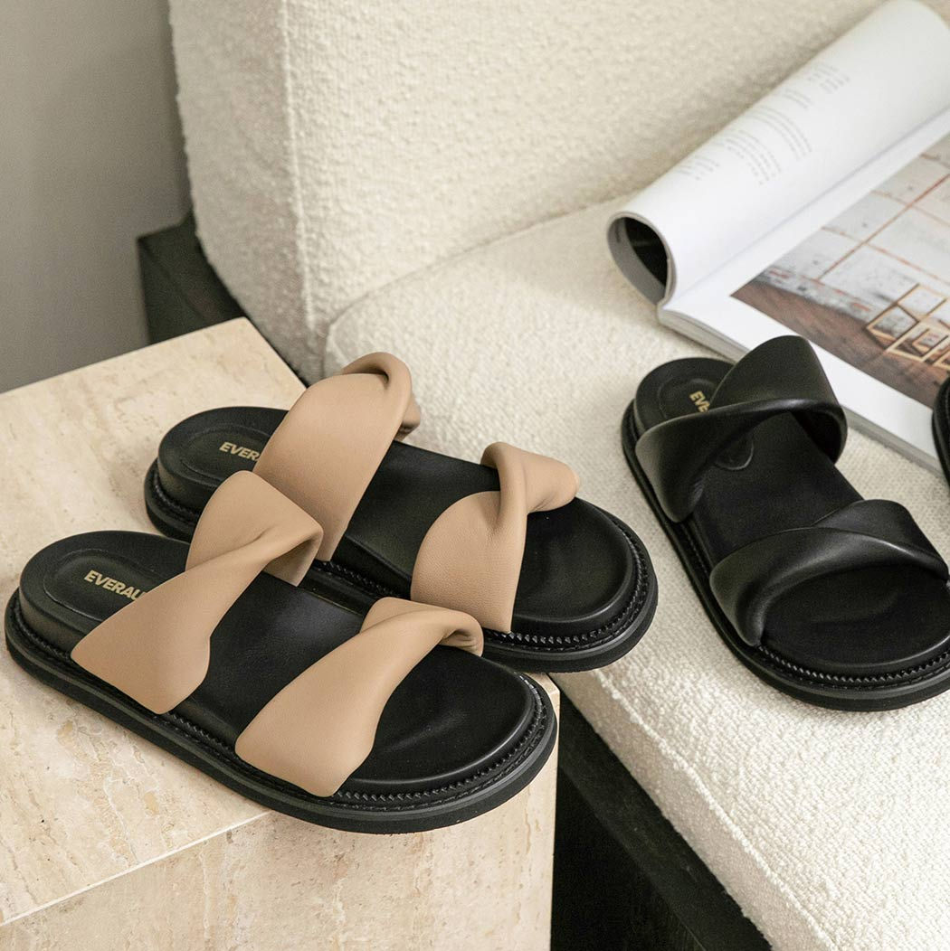 EVERAU® Women Slides Leather Padded Twist Slip-on Sandals Eloise EA 7038