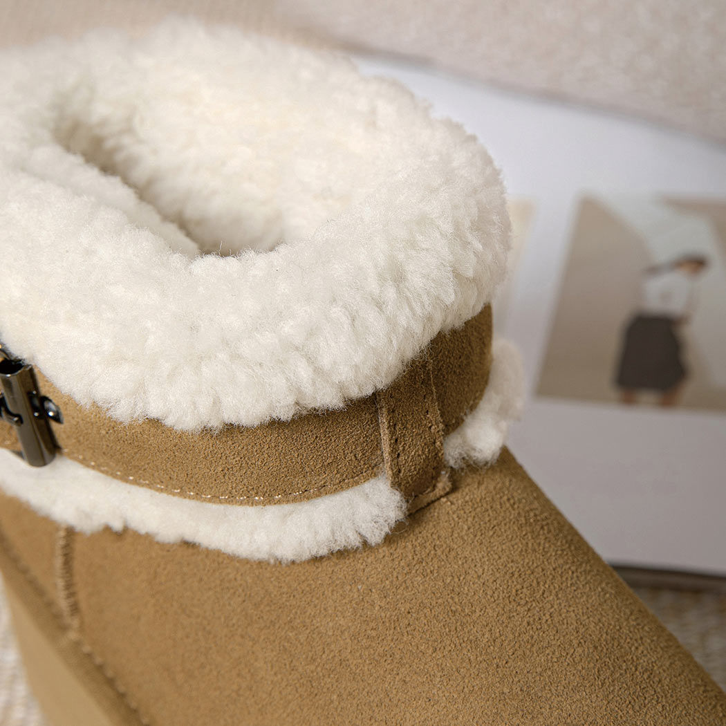 UGG EVERAU® UGG Sheepskin Wool Adjustable BuckleAnkle Platform Boots Ula EA 3157