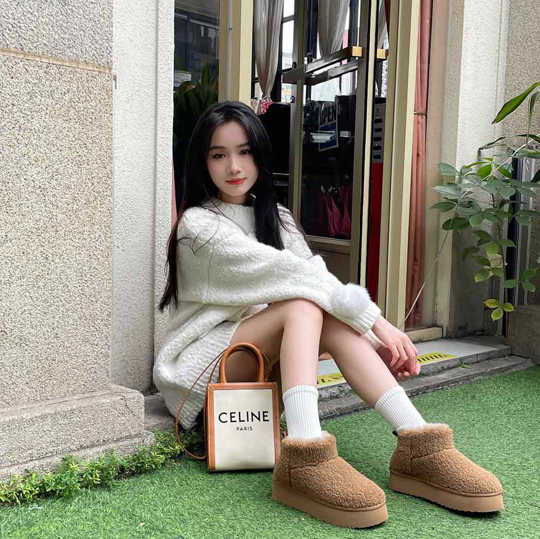 EVERAU® UGG Sheepskin Wool Plush Ankle Boots Ultra Platform Teddycozy EA 3146