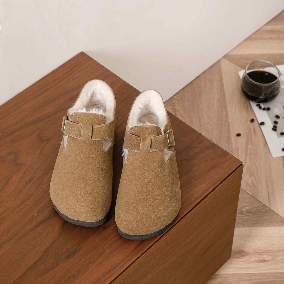 EVERAU® Adjustable Buckled Straps Suede Flat Clog Slippers Marla EA 2039