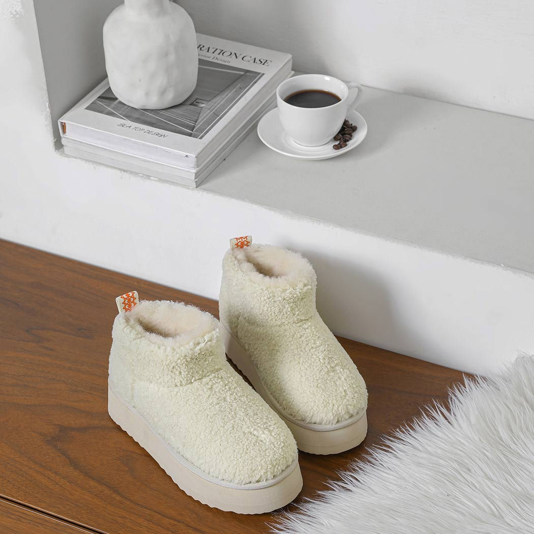 EVERAU® UGG Sheepskin Wool Plush Ankle Boots Ultra Platform Teddycozy EA 3146