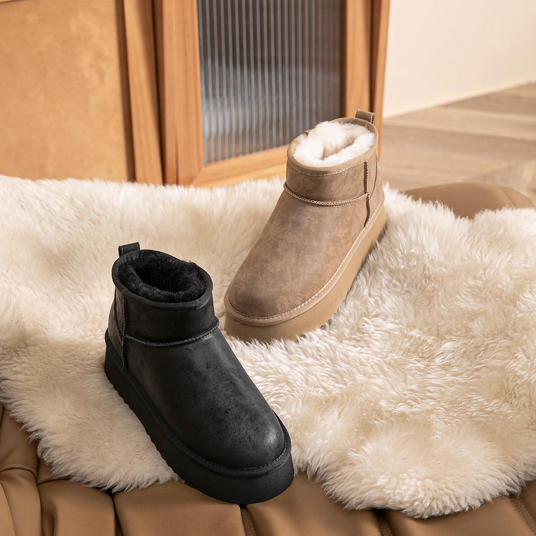 EVERAU® UGG Boots Women Sheepskin Wool Ankle Platform Romi EA 3139