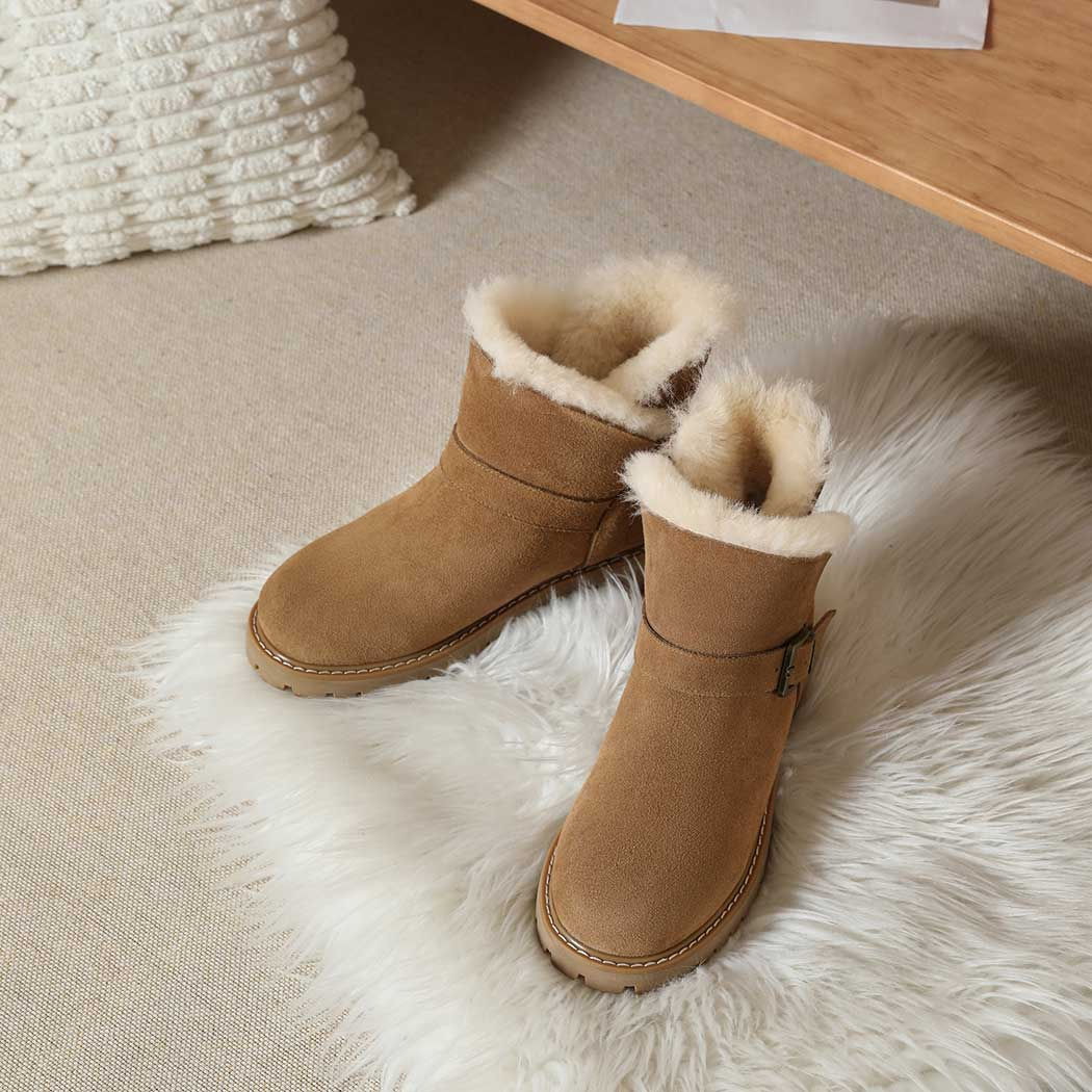 EVERAU® UGG Boots Women Sheepskin Wool Buckle Decor Ankle Polarwalk EA 4030