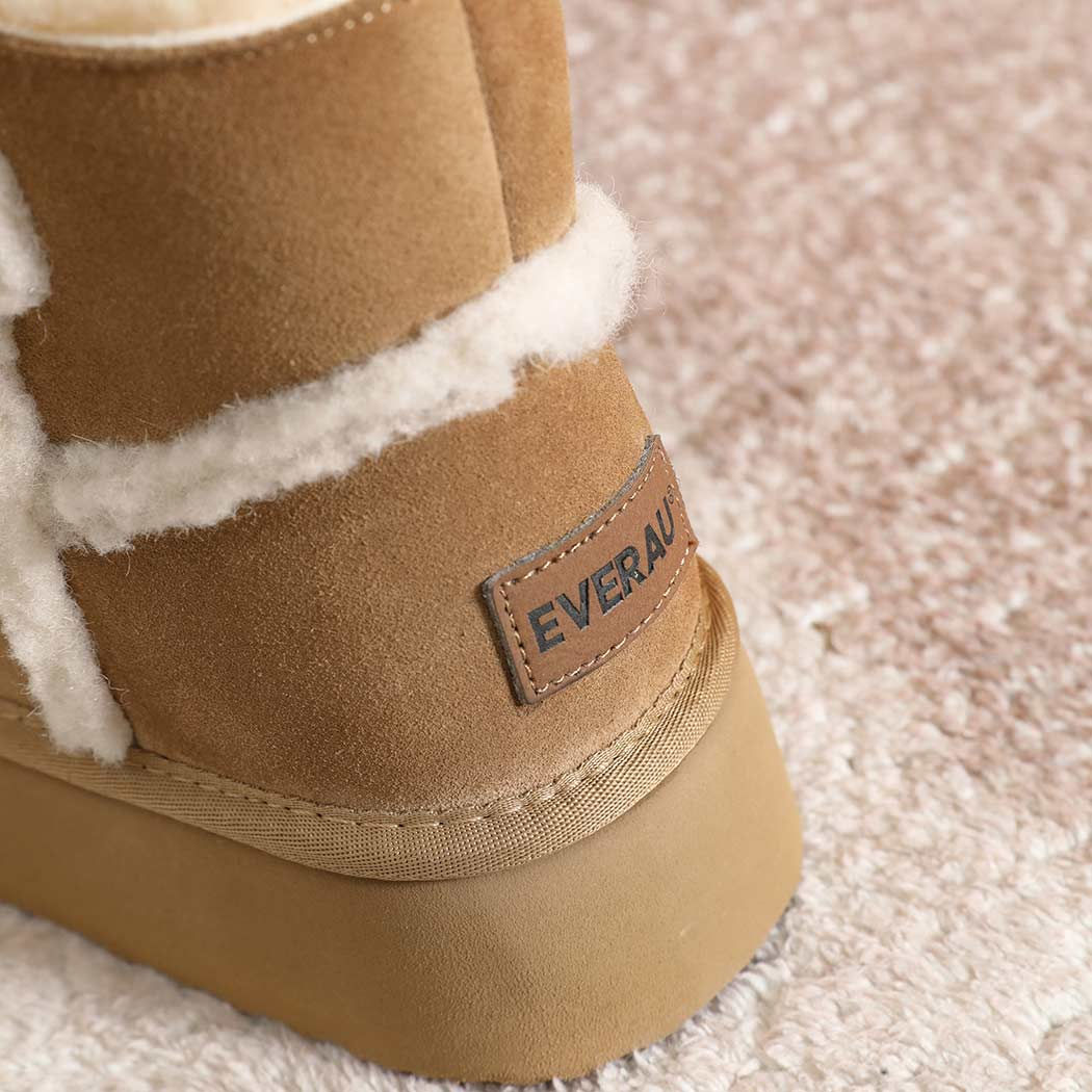 EVERAU® UGG Women Sheepskin Wool Shearling Ankle Platform Boots Schunck EA 3156