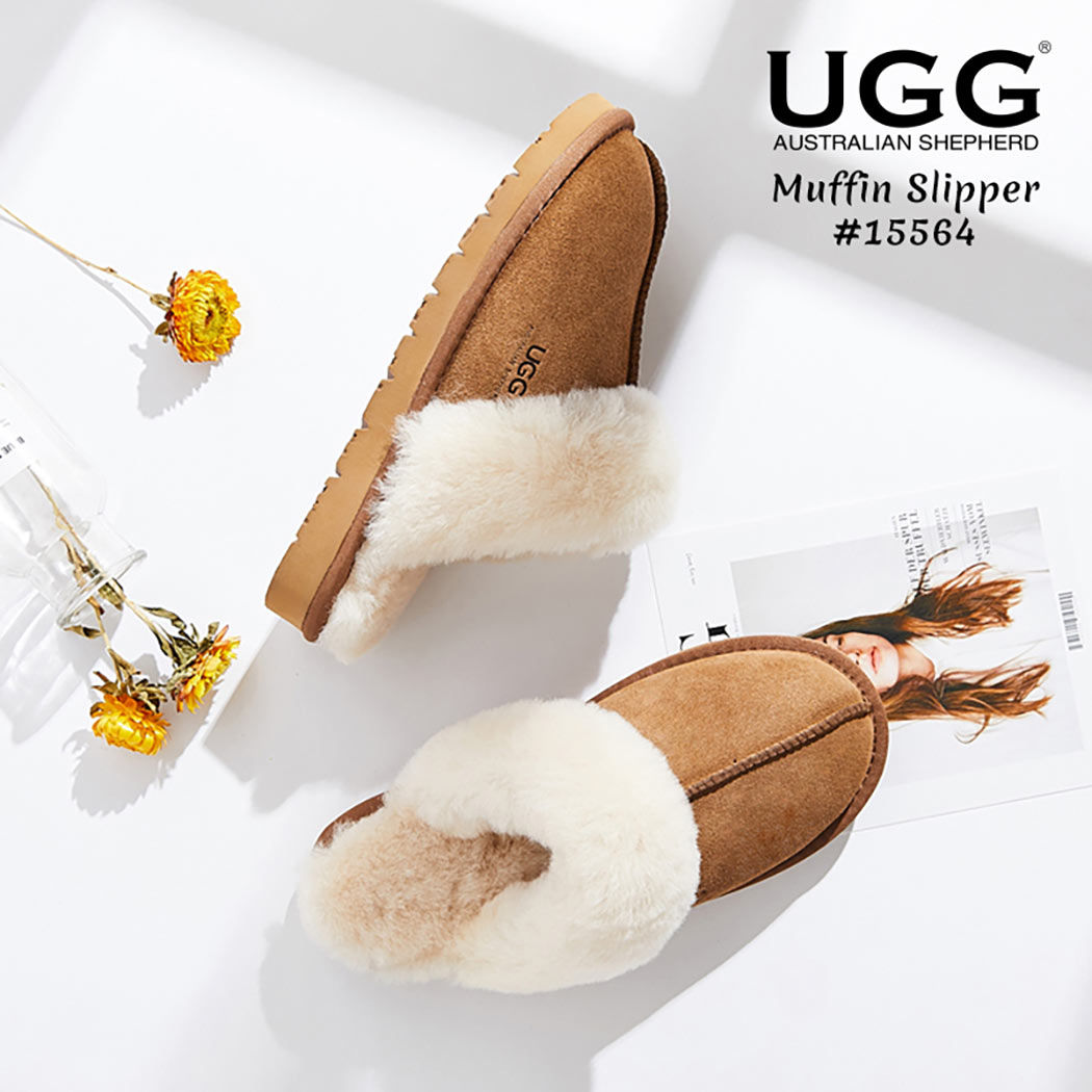 AUSTRALIAN SHEPHERD® UGG Sheepskin Wool Scuff Slippers Muffin 15564