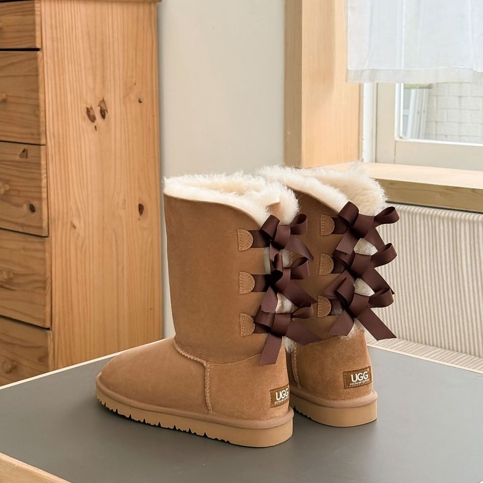 AS® UGG Boots Women Double faced Sheepskin Wool Tall Back Bow AS 3085