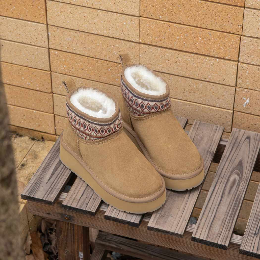 EVERAU® UGG Boots Sheepskin Wool Woven Ankle Platform Grantlee EA 3169