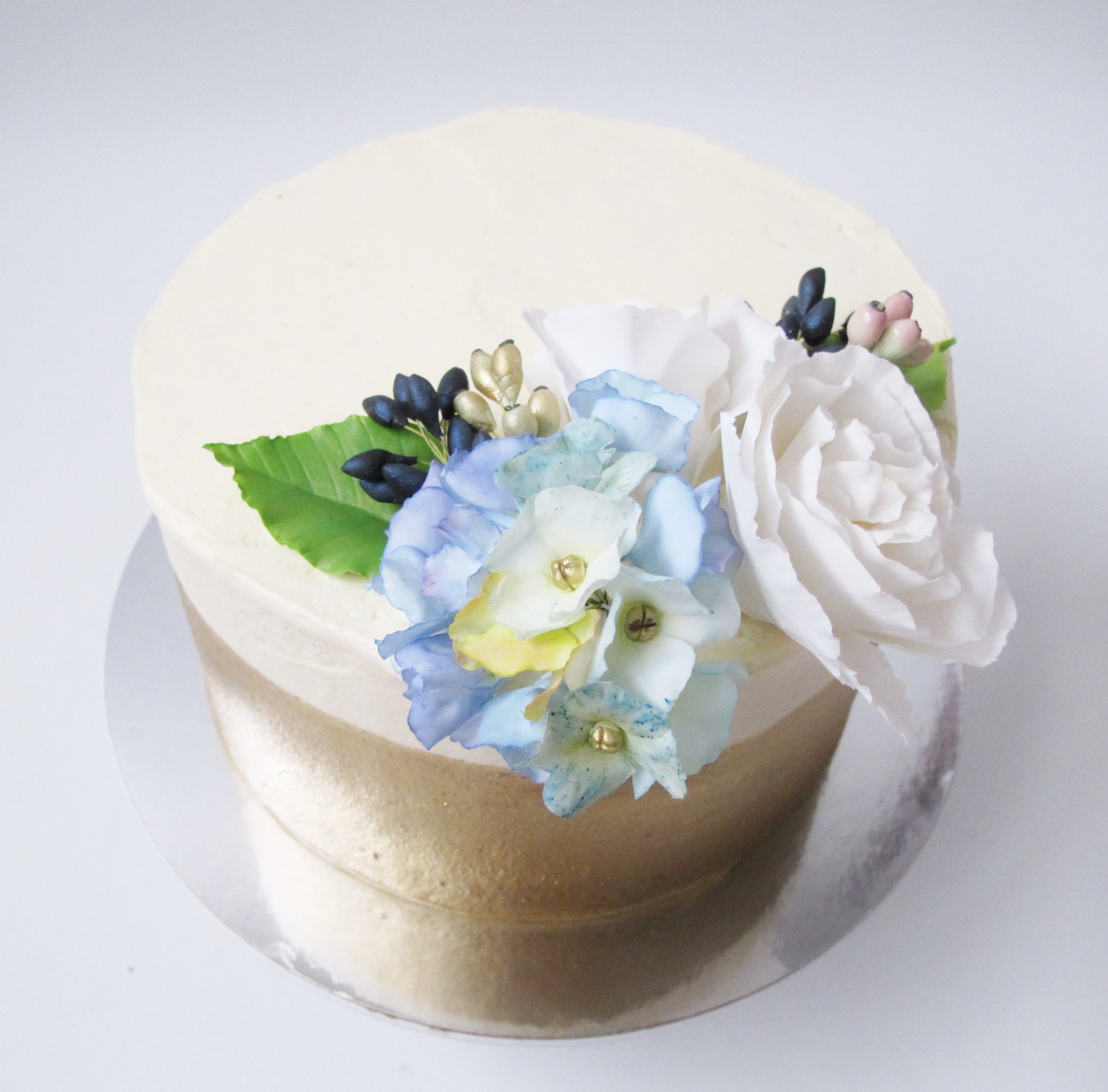 Gold Buttercream Blue Hydrangea Cake The Cake Cabinet