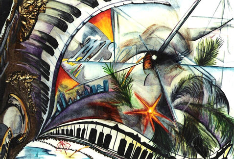 "As I Become a Star", mixed media on 24x30 inch paper. #1 in Music Collection by Artist Michael J. Lude