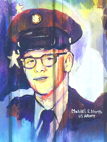 Veteran Michael E. North on the MJL Veteran's Freedom Mural by Michael & Jennifer Lude. Sketched by Michael lude and painted by Daniel Karnes