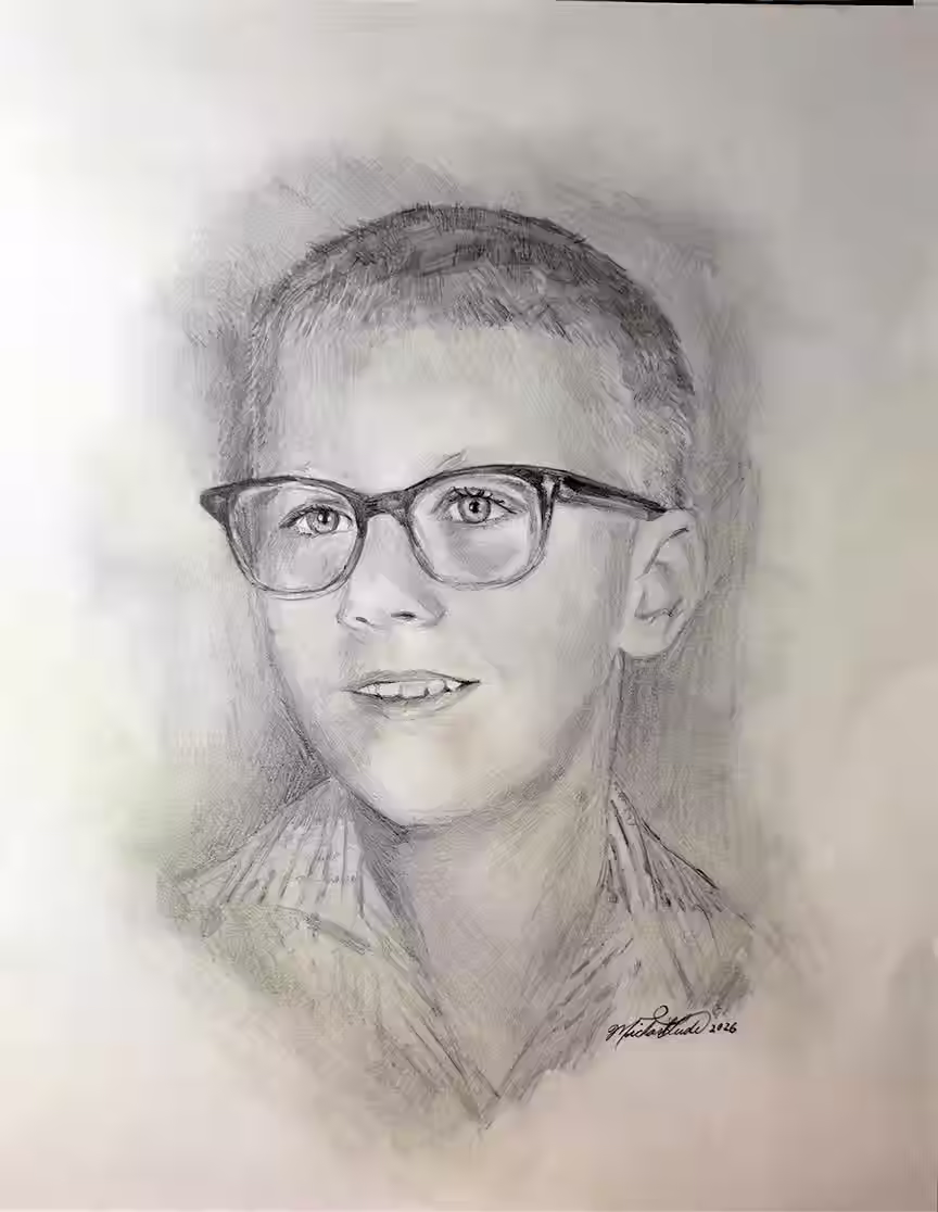 Art Restoration hand drawn pencil portrait Recreation of the photo of the boy