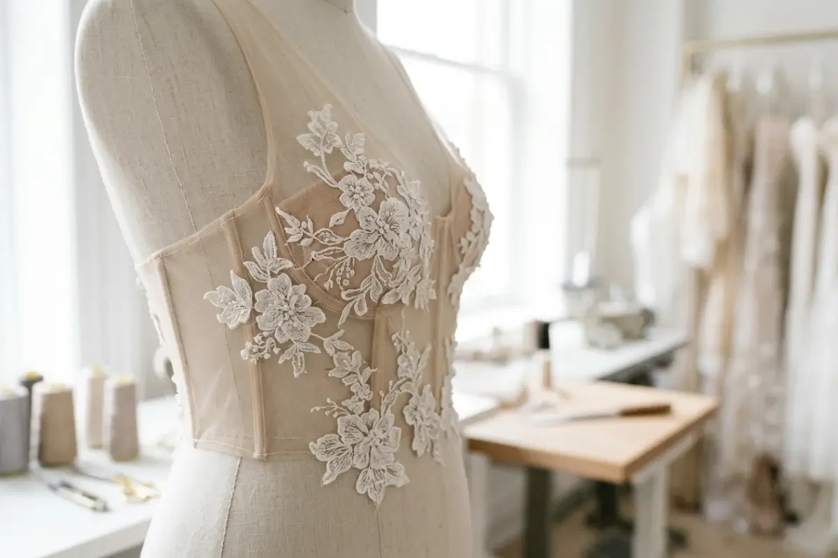 Transparente Brautkleid-Oberteile anpassen ohne Spitzendetails zu verlieren mit Futter und Illusionstüll