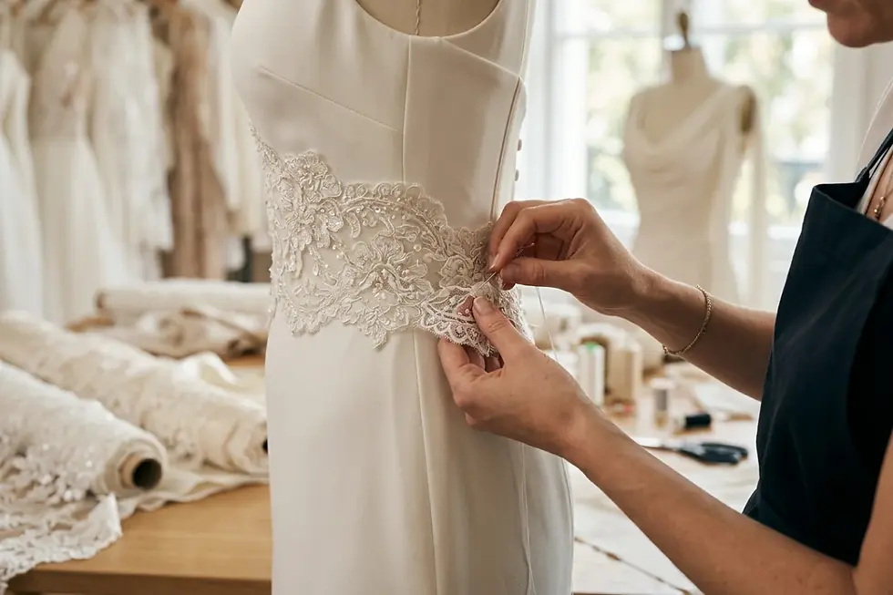 Brautkleid Stoffe und Verarbeitung im Detail mit feiner Spitze