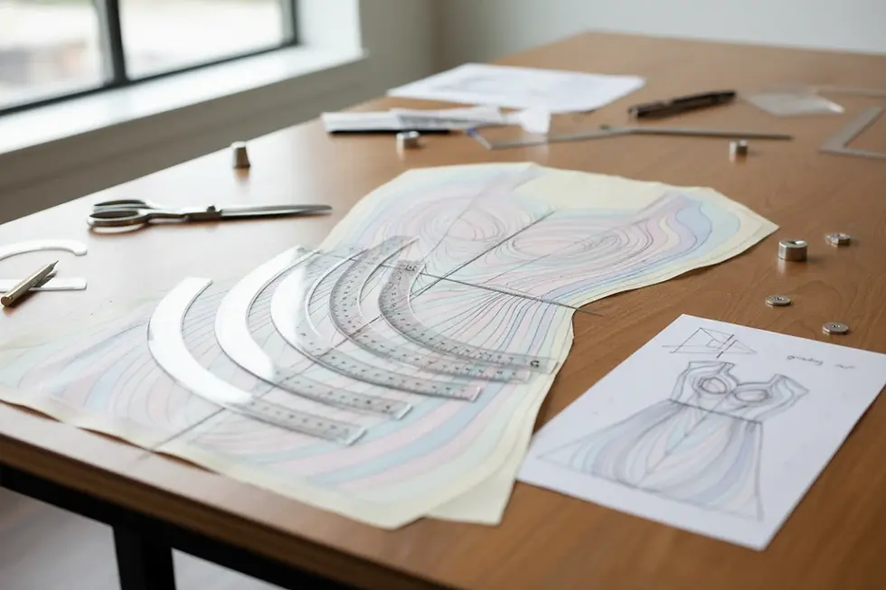 Bridal gown pattern grading blueprints showing accurate size progression