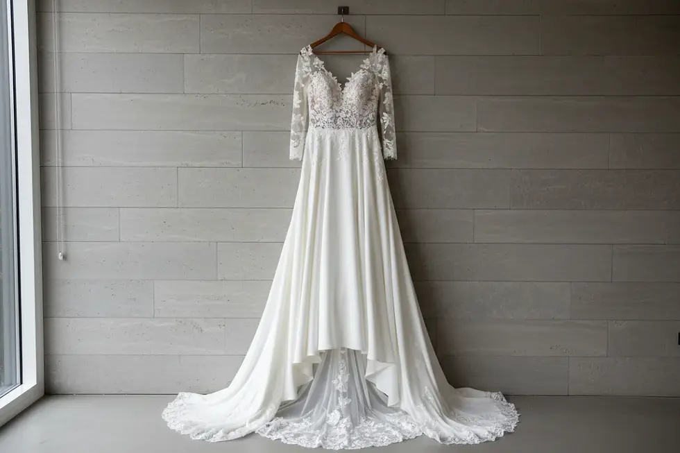 Completed bridal gown from a private label wedding dress manufacturer.