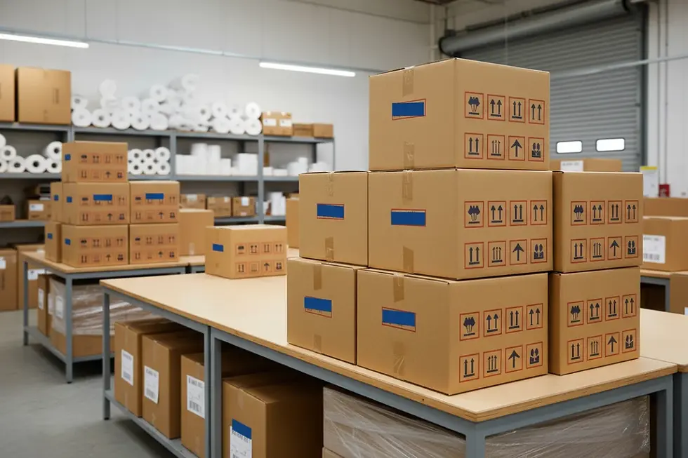 Bulk wedding dress shipping boxes stacked and prepared for international freight