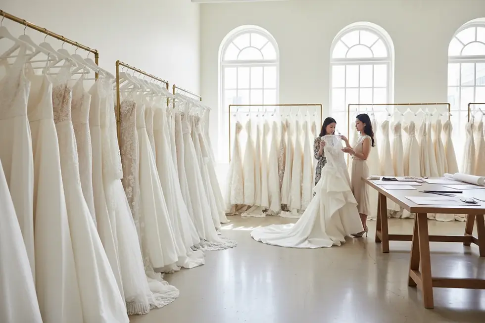 A high-end showroom of a leading wedding dress manufacturer in China.