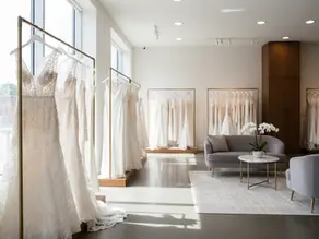 Moderne Brautboutique mit perfekt strukturierter bridal collection assortment architecture