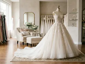 Ball gown wedding dresses wholesale displayed in a bridal showroom