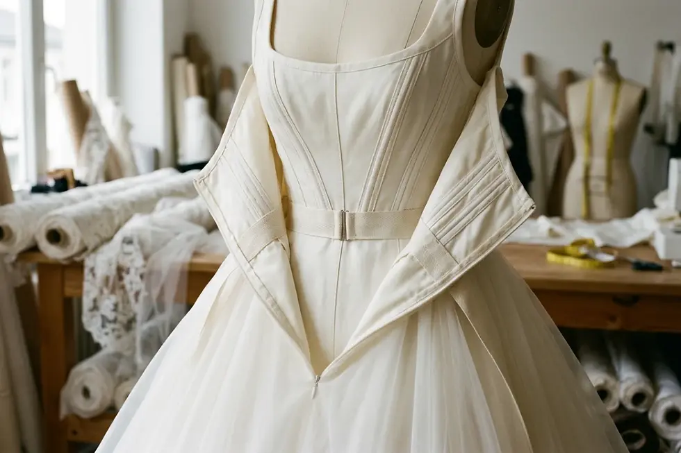 Interior boning and corsetry on structured bridal gowns wholesale