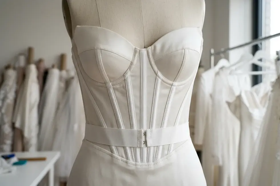 Internal boning and corsetry construction of wholesale structured wedding dresses